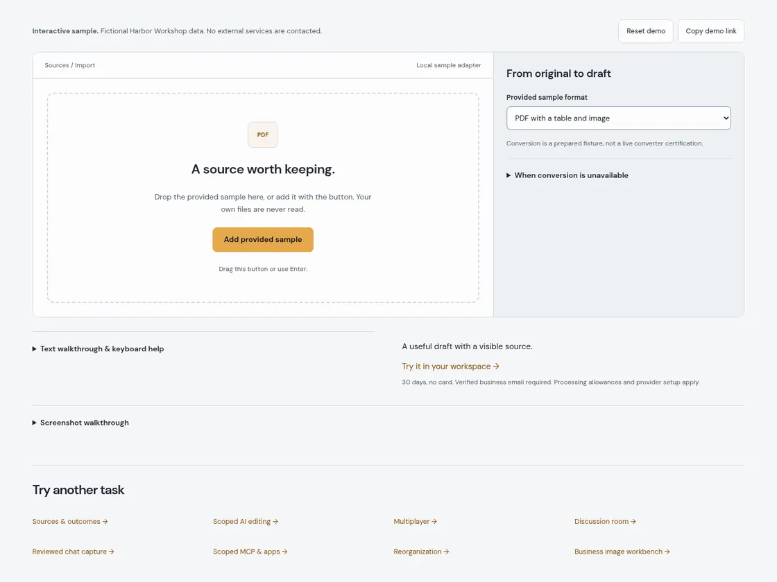 Drop to document: Starting sample and available controls